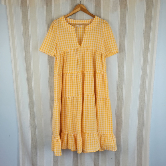 BiBi Dresses & Skirts - Bibi Gingham Maxi Dress Yellow‎ White Size Medium Cotton Blend Oversized Prairie